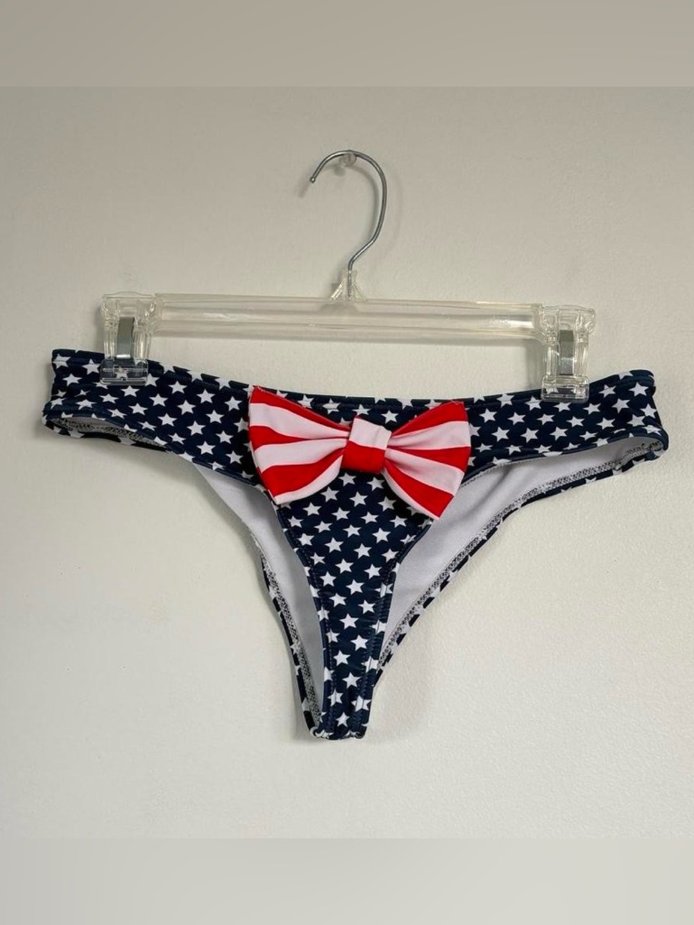 American flag swim suit bottoms.